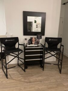 salon wall with a mirror