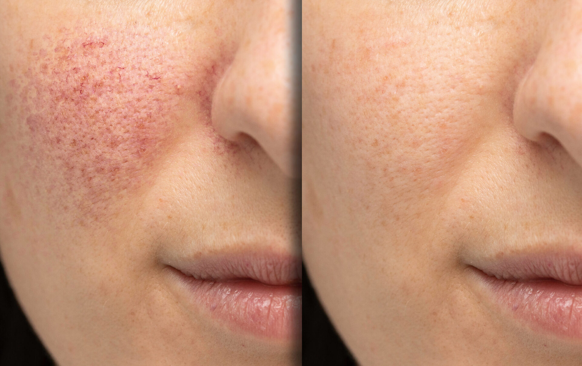 Before and after laser treatment for rosacea